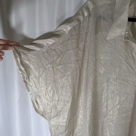 Susan Graver Blouse Women's 5X Metallic Cream Gold Collared Short Sleeve V Neck - Picture 4 of 10